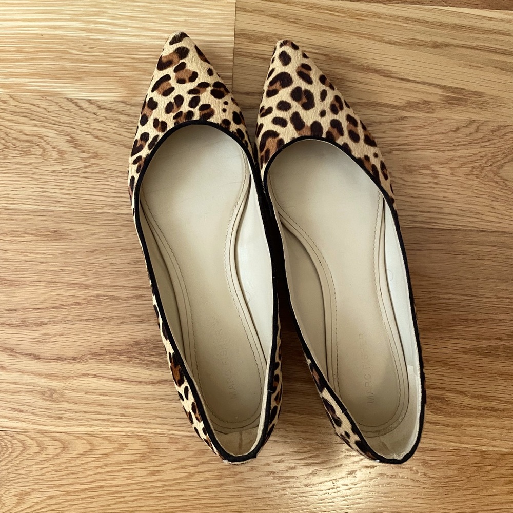 MARC FISHER Alanyz Calf Hair Fur Leopard Print Pointy Pointed Toe Flats